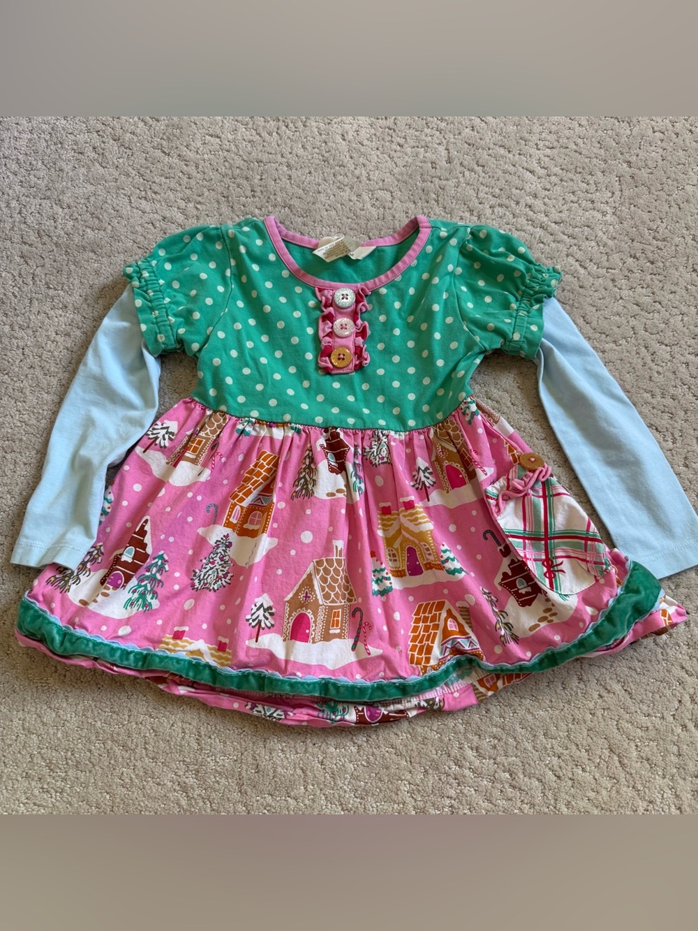 Matilda Jane Gingerbread Village Christmas Holiday Long Sleeve Dress Size 2